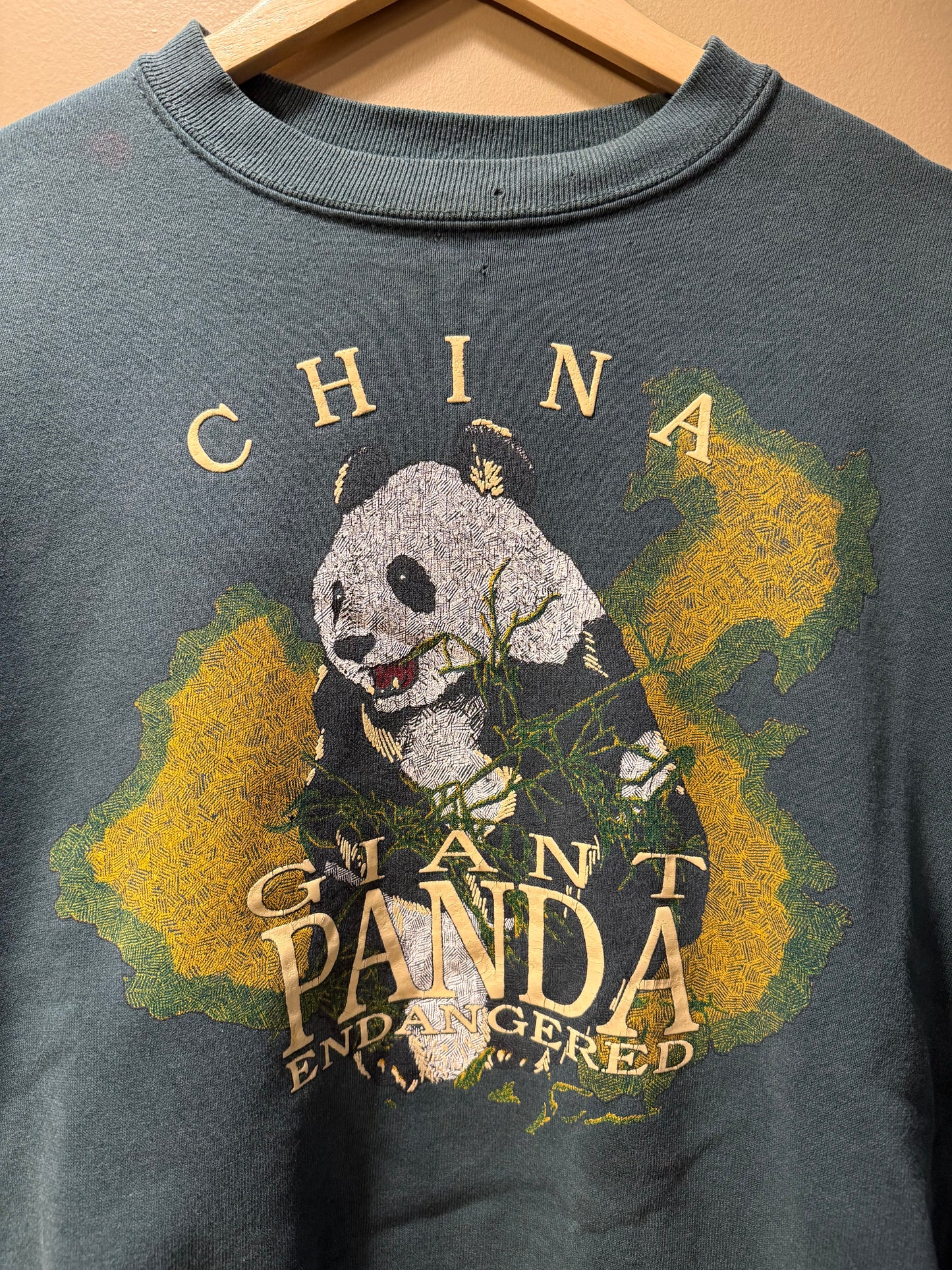 Vintage China Giant Panda Green Crewneck Sweatshirt- L