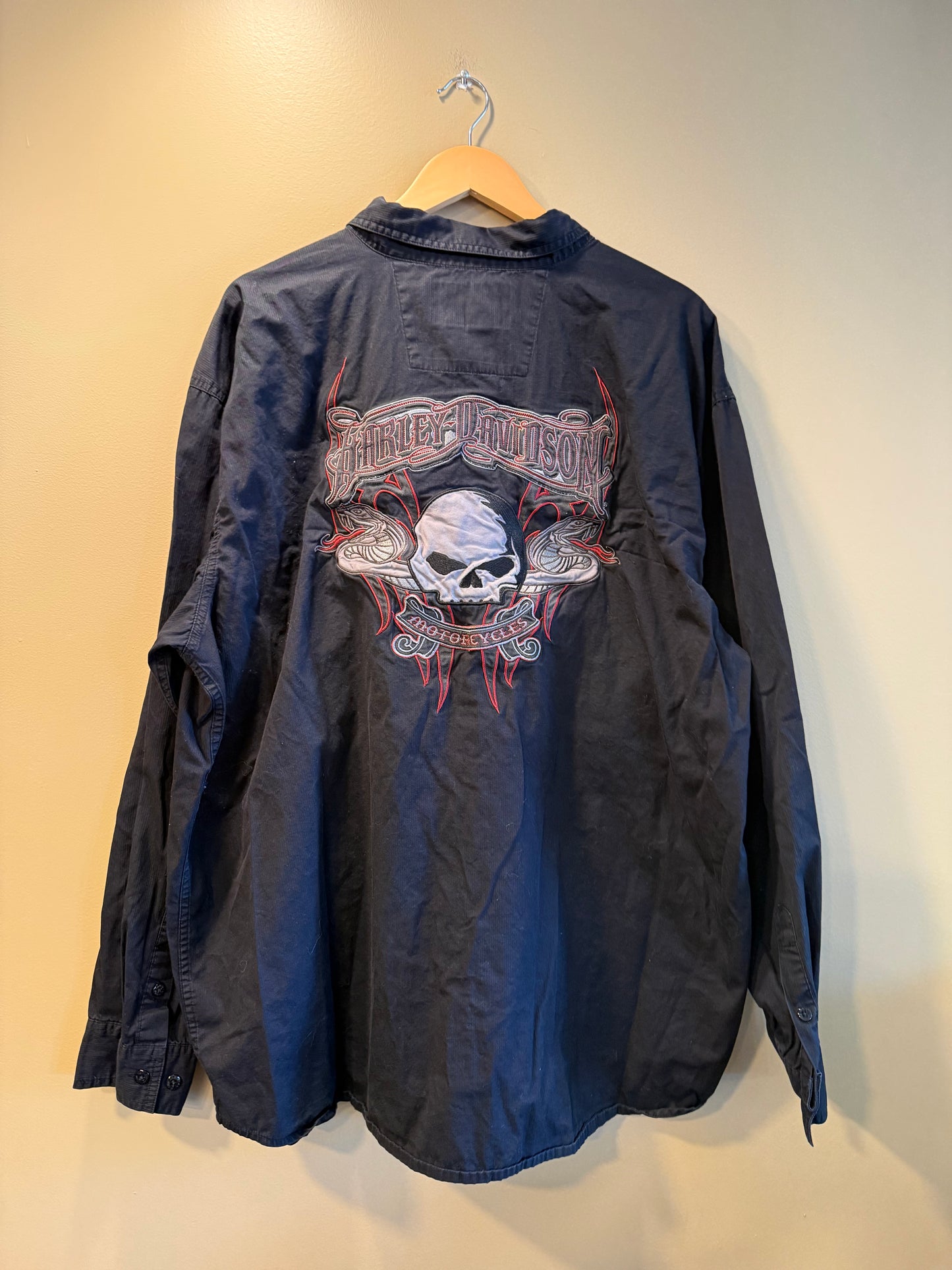 Vintage Harley Davidson Gothic Embroidered Long Sleeve Button-Up Shirt- XL