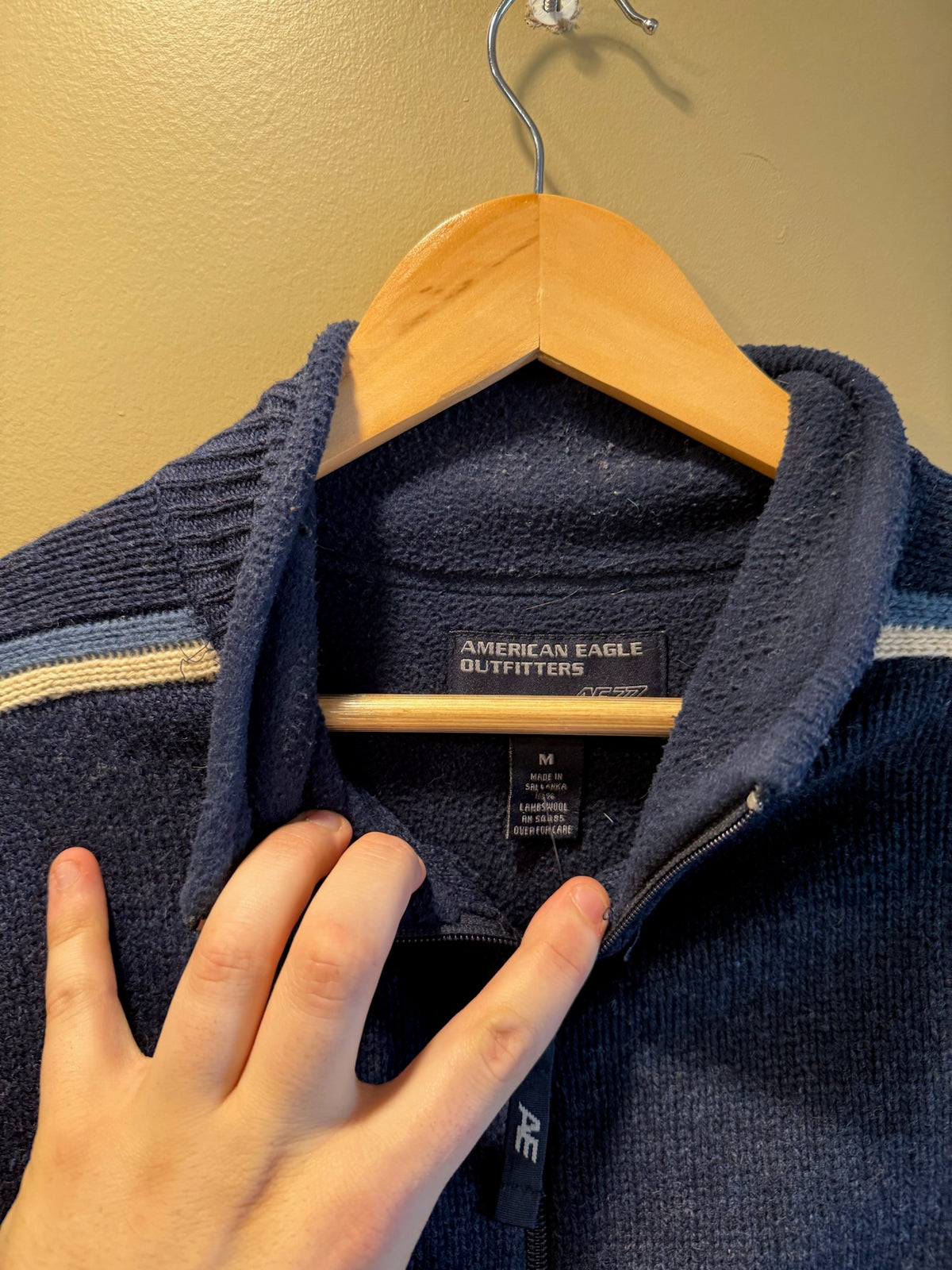 Vintage Y2K American Eagle Navy Blue Zip Collared Sweater - M