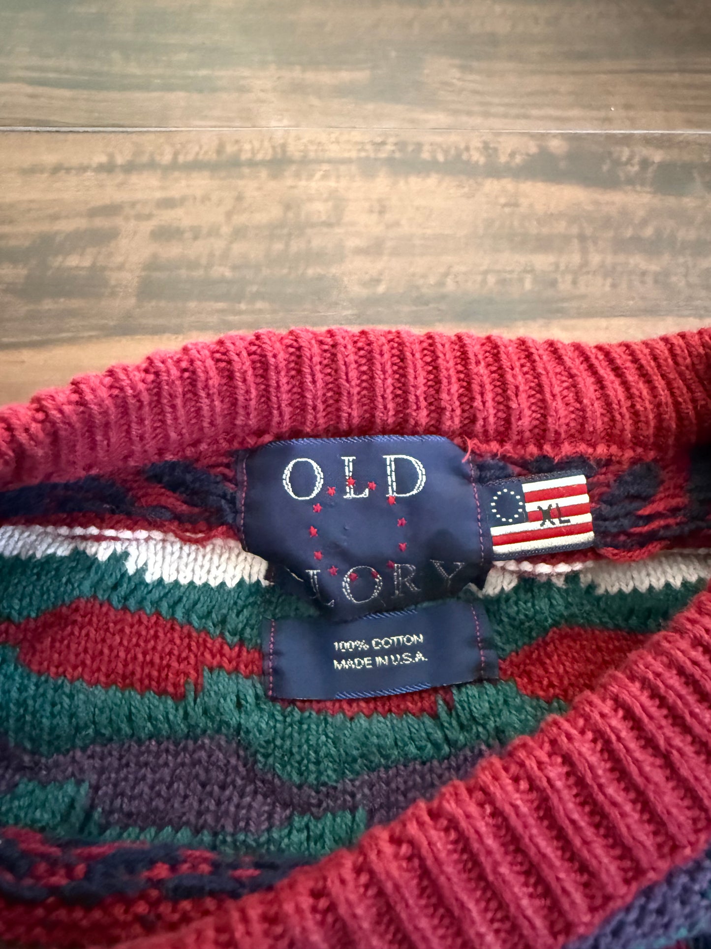 Vintage Old Glory Cotton 3D Knit Sweater- XL