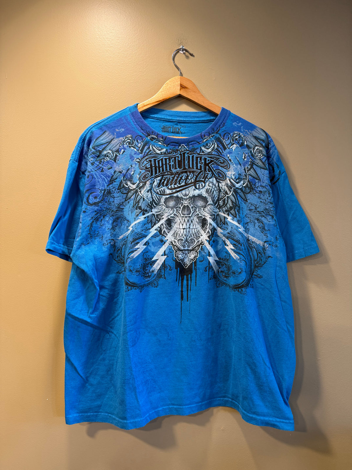 Vintage Hart Luck Tattoo Co. Blue Skull T-Shirt- XL