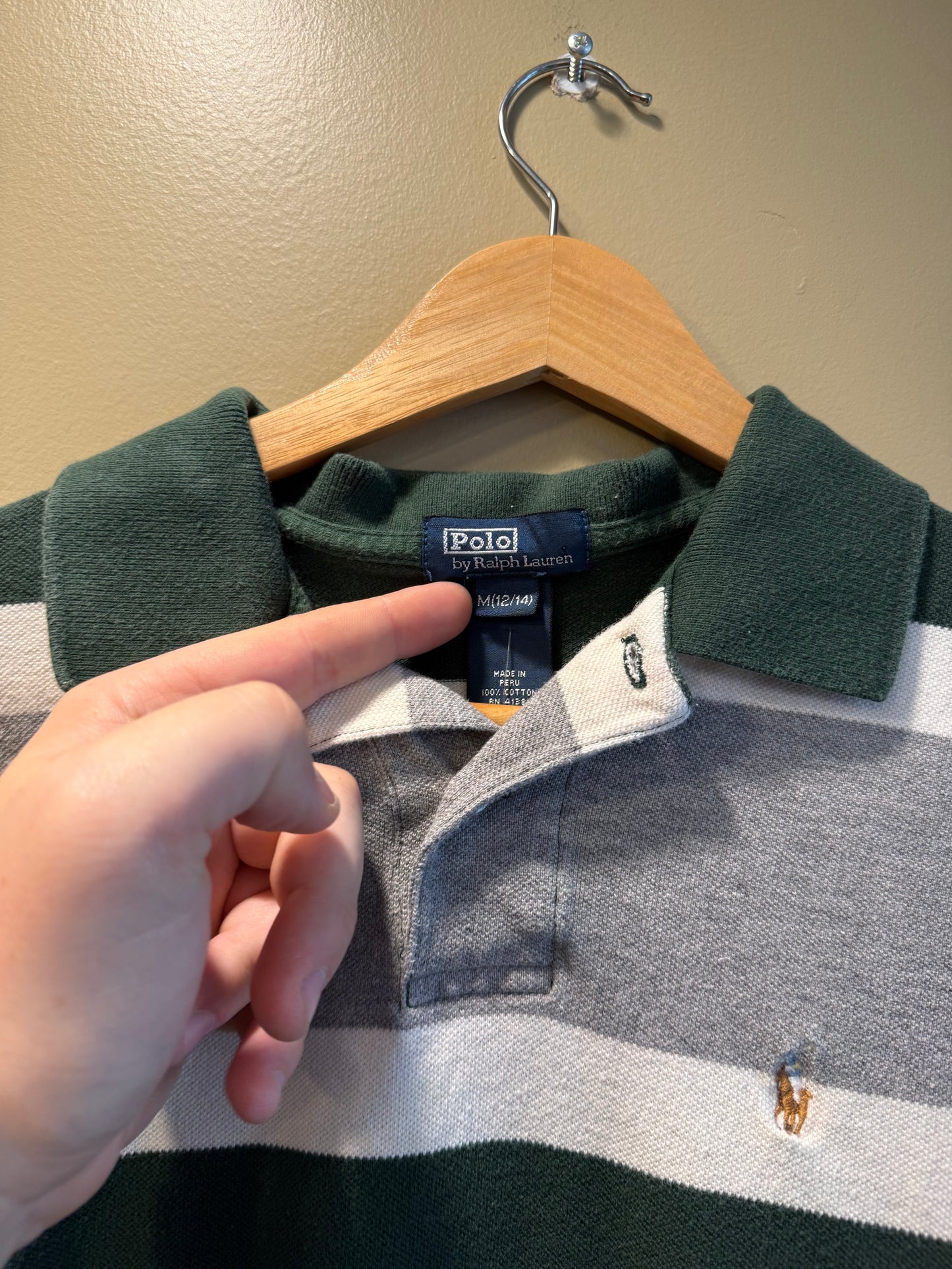 Vintage Polo Ralph Lauren Green Striped Rugby Shirt- S