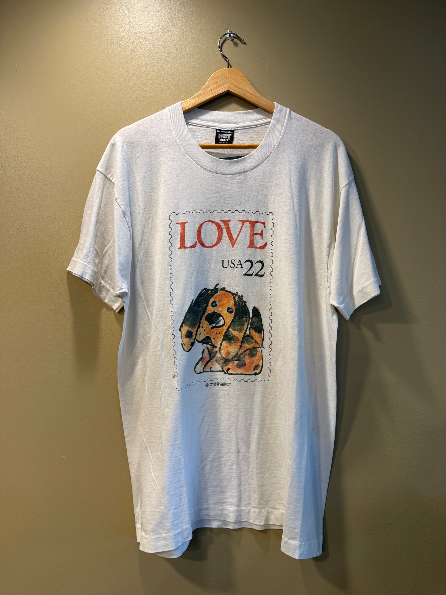 Vintage Love Dog Stamp T-Shirt- XL