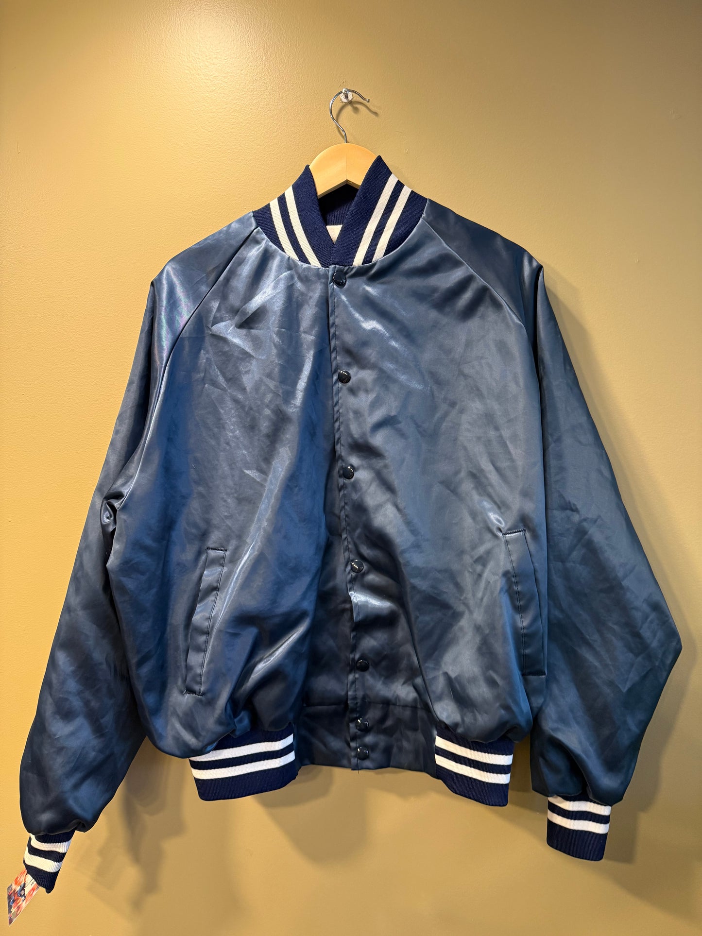 Vintage Chevrolet The Heartbeat of America Navy Blue Satin Jacket- XL