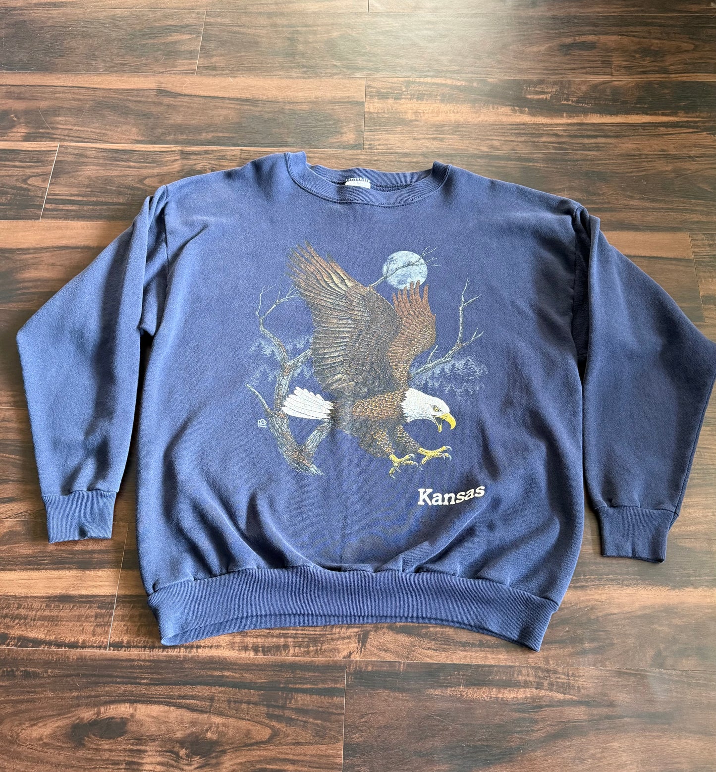 Vintage Bald Eagle Nature Kansas Crewneck Sweatshirt- XL