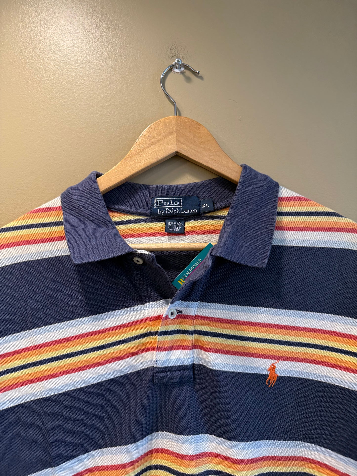 Vintage Polo Ralph Lauren Striped Heavyweight Cotton Polo Shirt- XL