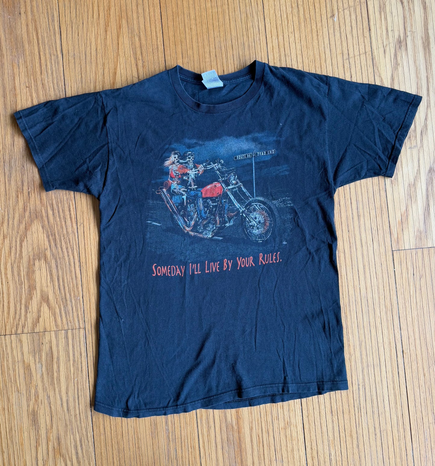 Vintage Motorcycle Biker Skeletons T-Shirt- L