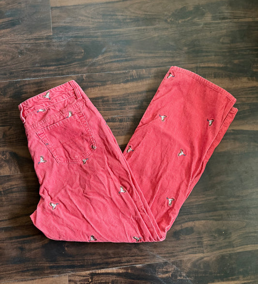 Vintage L.L. Bean Corduroy Red/Pink Embroidered Duck Trousers- 33x30