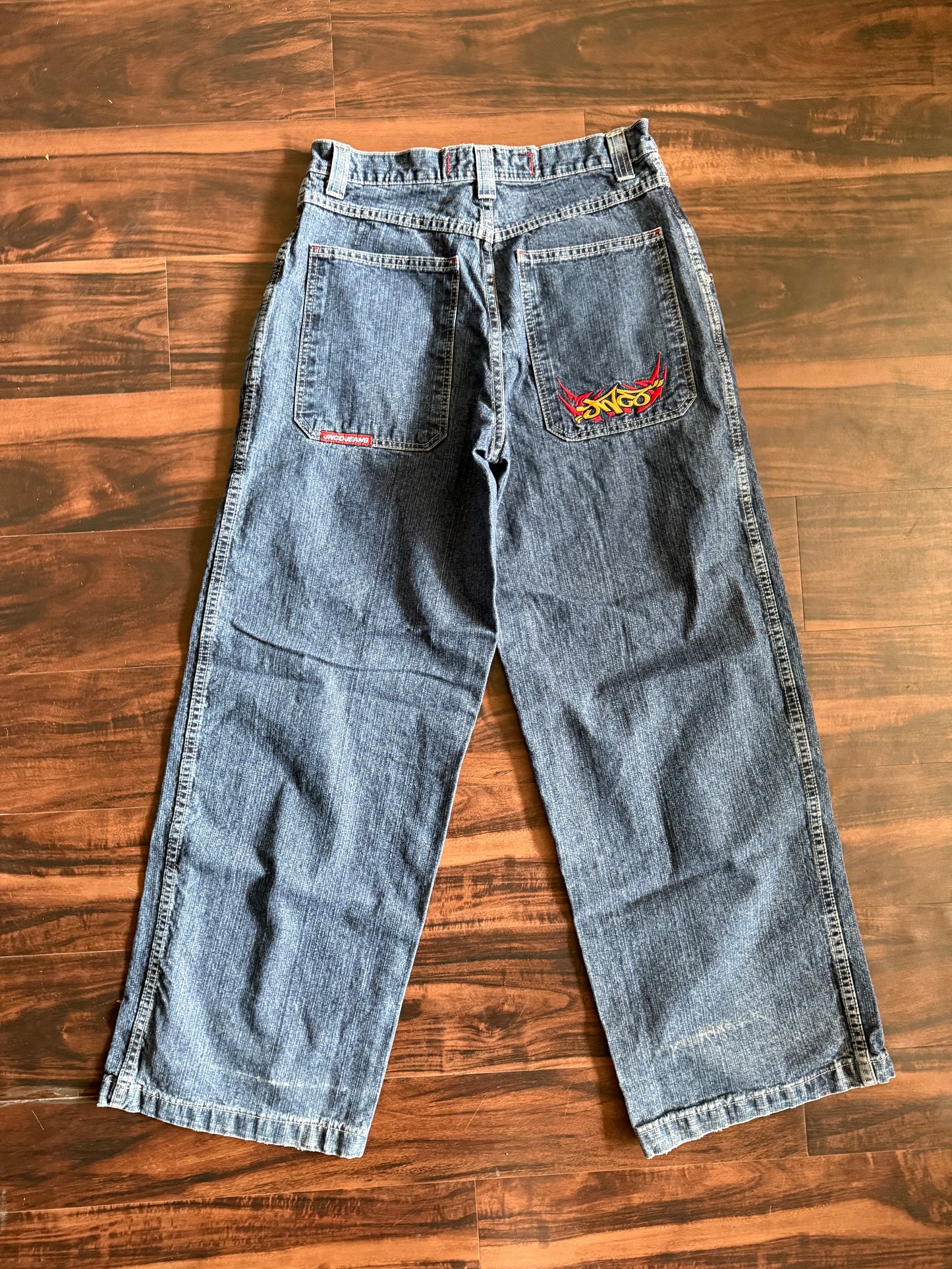 Vintage Y2K JNCO Dark Wash Embroidered Tribal Denim Blue Jeans- 32x33
