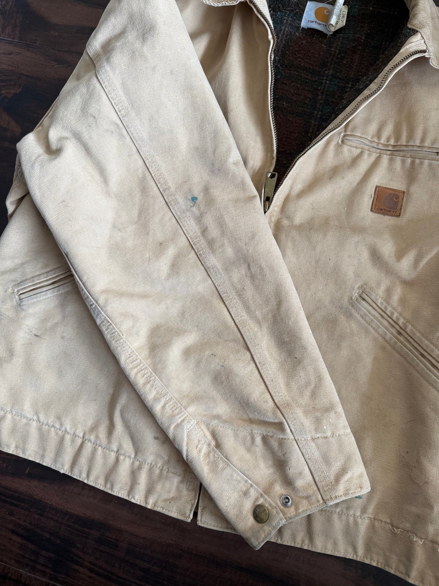 Vintage Carhartt J43WET Tan Flannel Lined Detroit Jacket- L