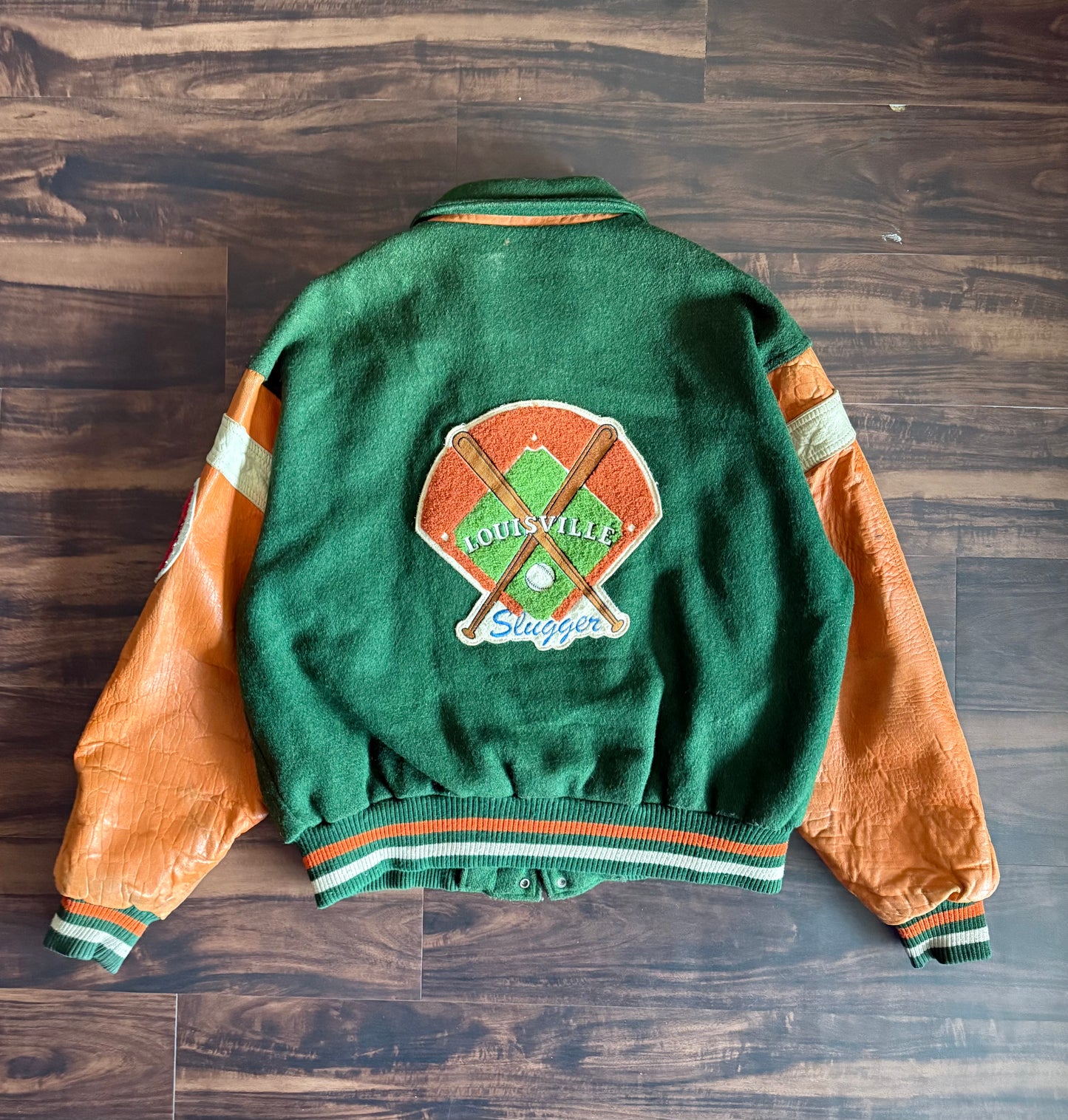 Vintage Louisville Slugger Leather & Wool Baseball Varsity Jacket- L