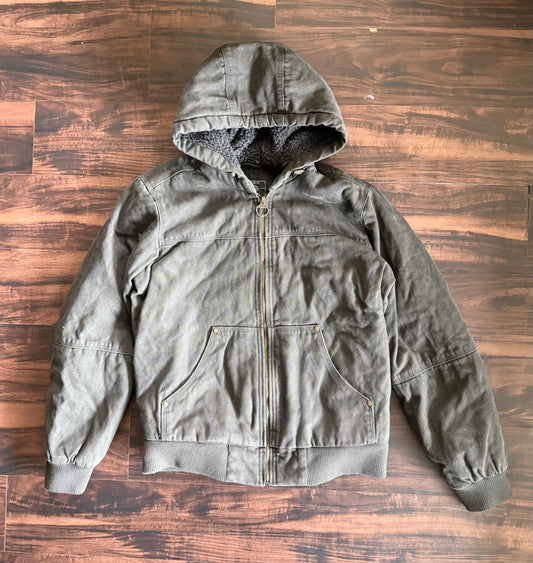 Vintage G.H. Bass & Co. Fleece Lined Hooded Dark Green Canvas Jacket- S