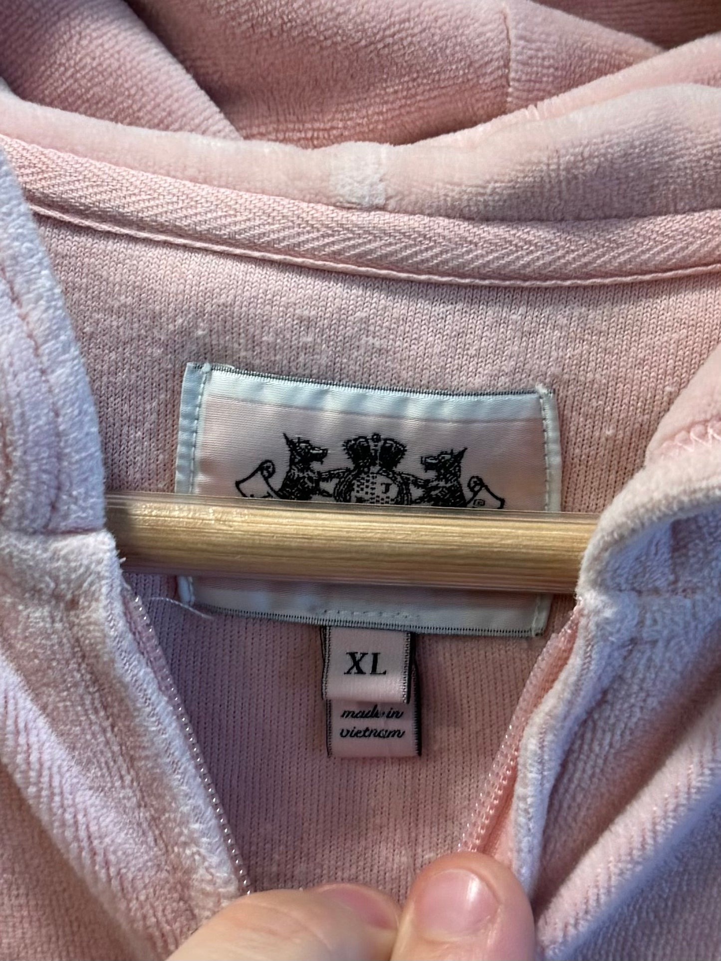 Vintage Juicy Couture Baby Pink Velour Zip-Up Hoodie Sweatshirt- S/M
