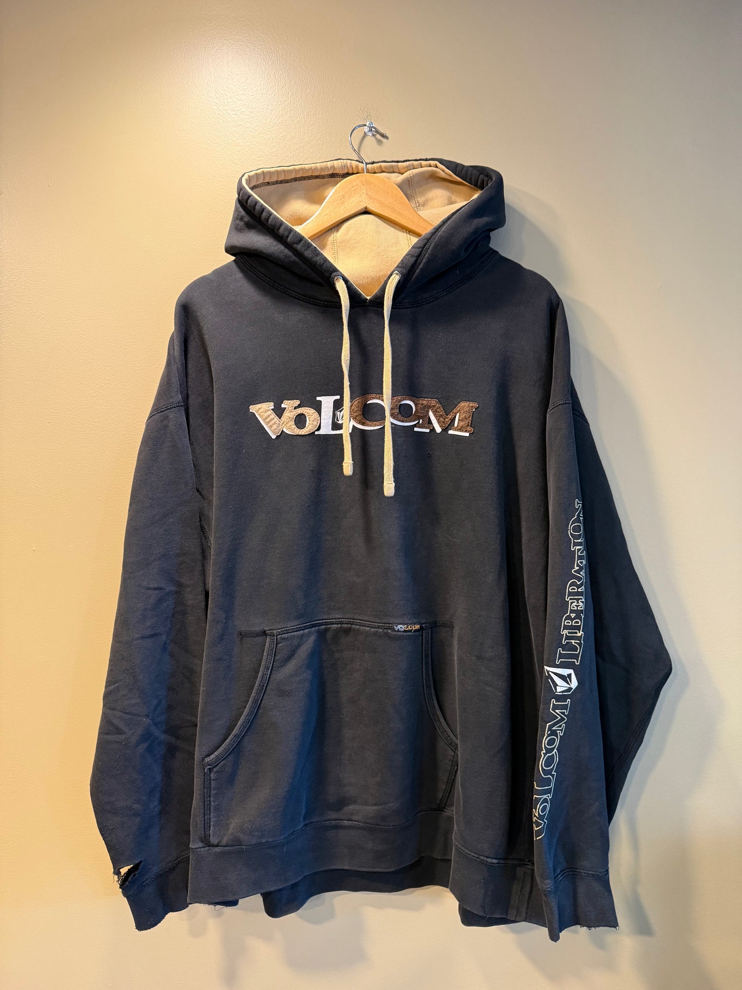 Vintage Volcom Earth Tones Skatewear Distressed Hoodie Sweatshirt- XL