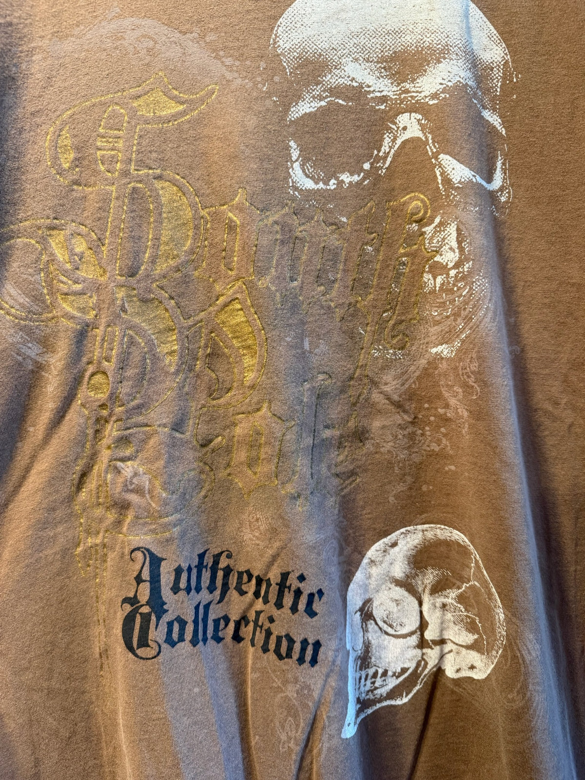 Vintage Y2K South Pole Authentic Collection Brown Skull T-Shirt - XL