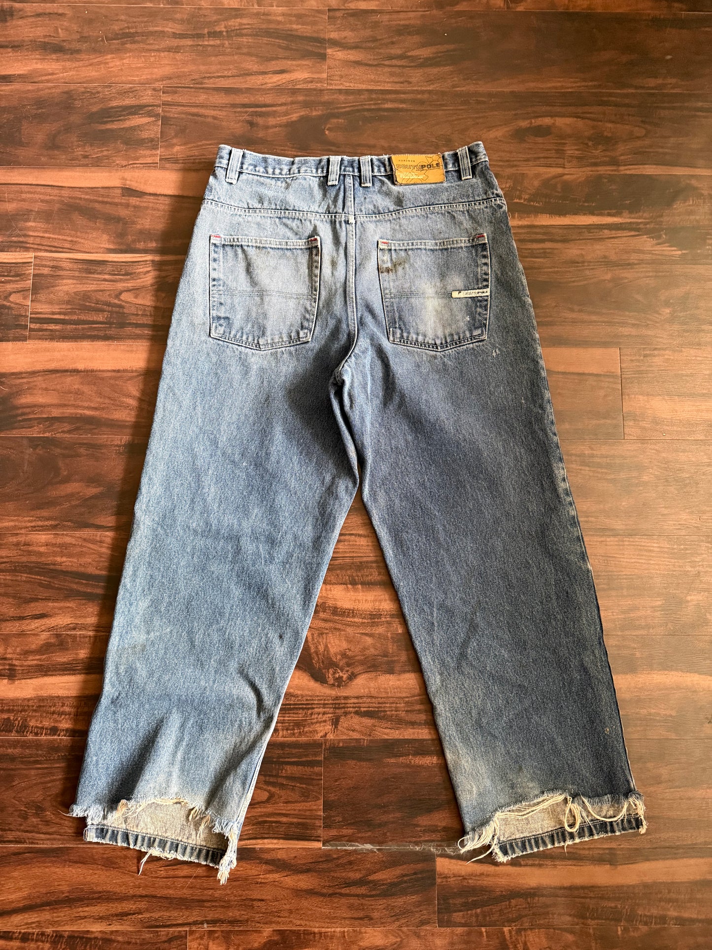 Vintage Y2K South Pole Dark Wash Baggy Distressed Streetwear Denim Jeans- 36x32