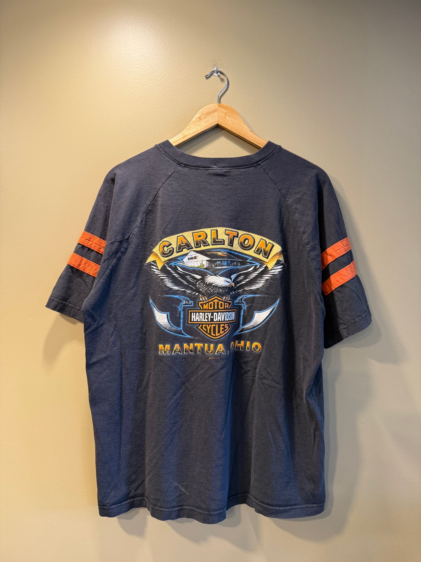 Vintage Harley Davidson Motorcycles Black V-Neck Jersey T-Shirt- L