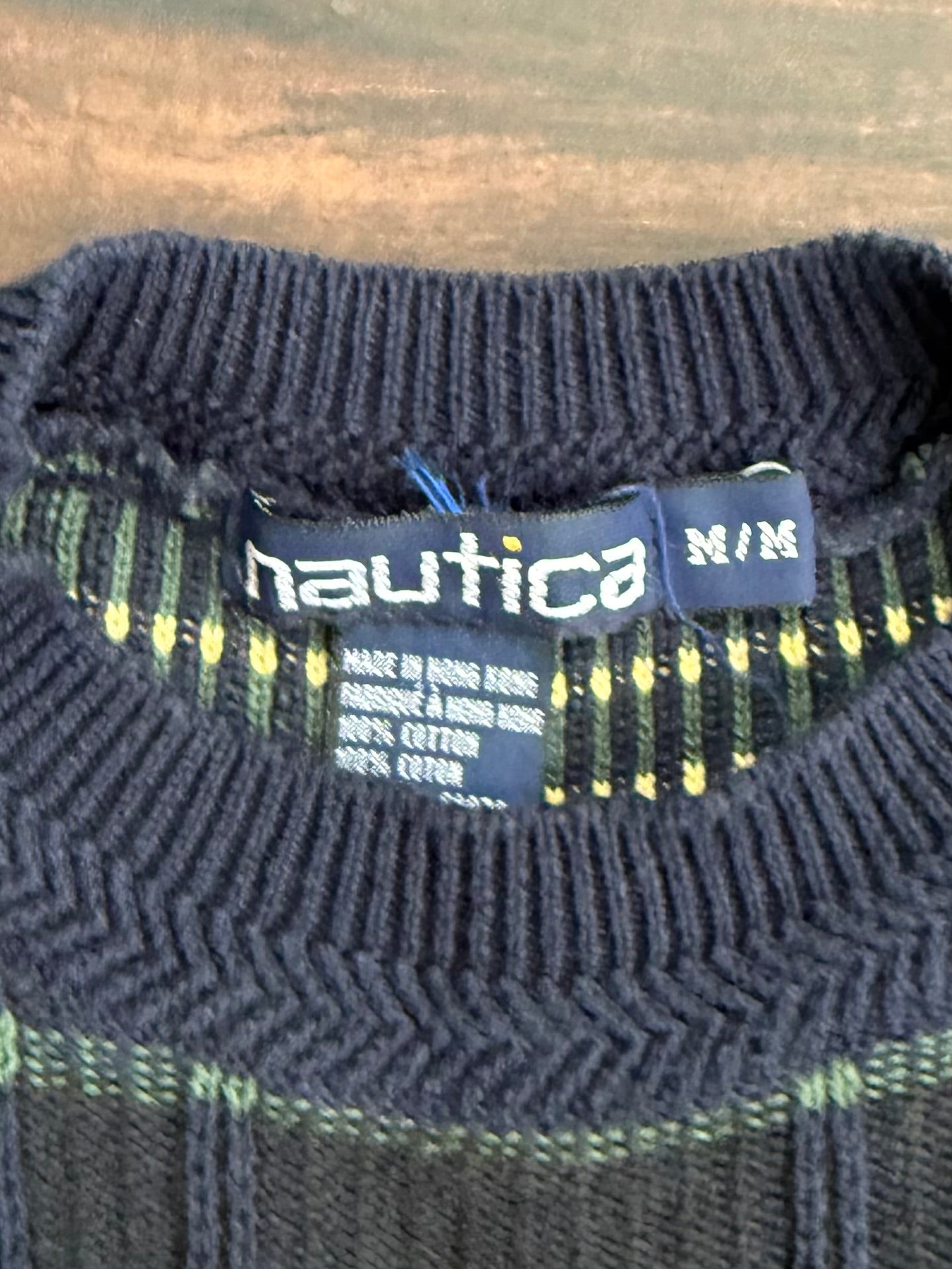 Vintage Nautica Green & Blue Tartan Cableknit Sweater- M