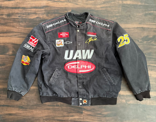 Vintage Jeff Hamilton UAW Delphi Black Racing Jacket- XL