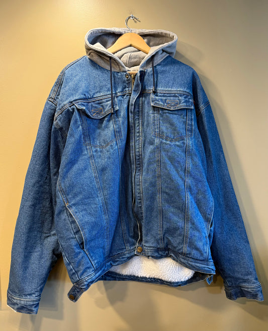 Vintage Tru Fit Sherpa Lined Hooded Denim Jacket- XL