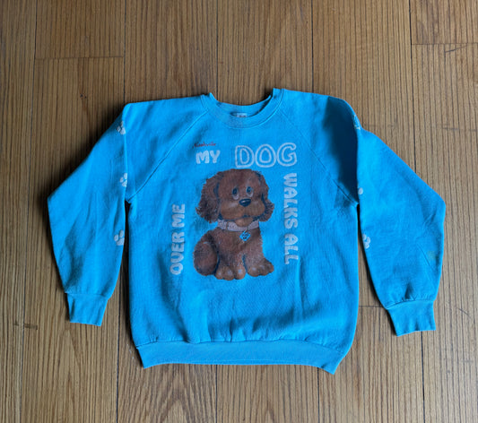 Vintage Nashville My Dog Walks All Over Me Light Blue Crewneck Sweatshirt- M