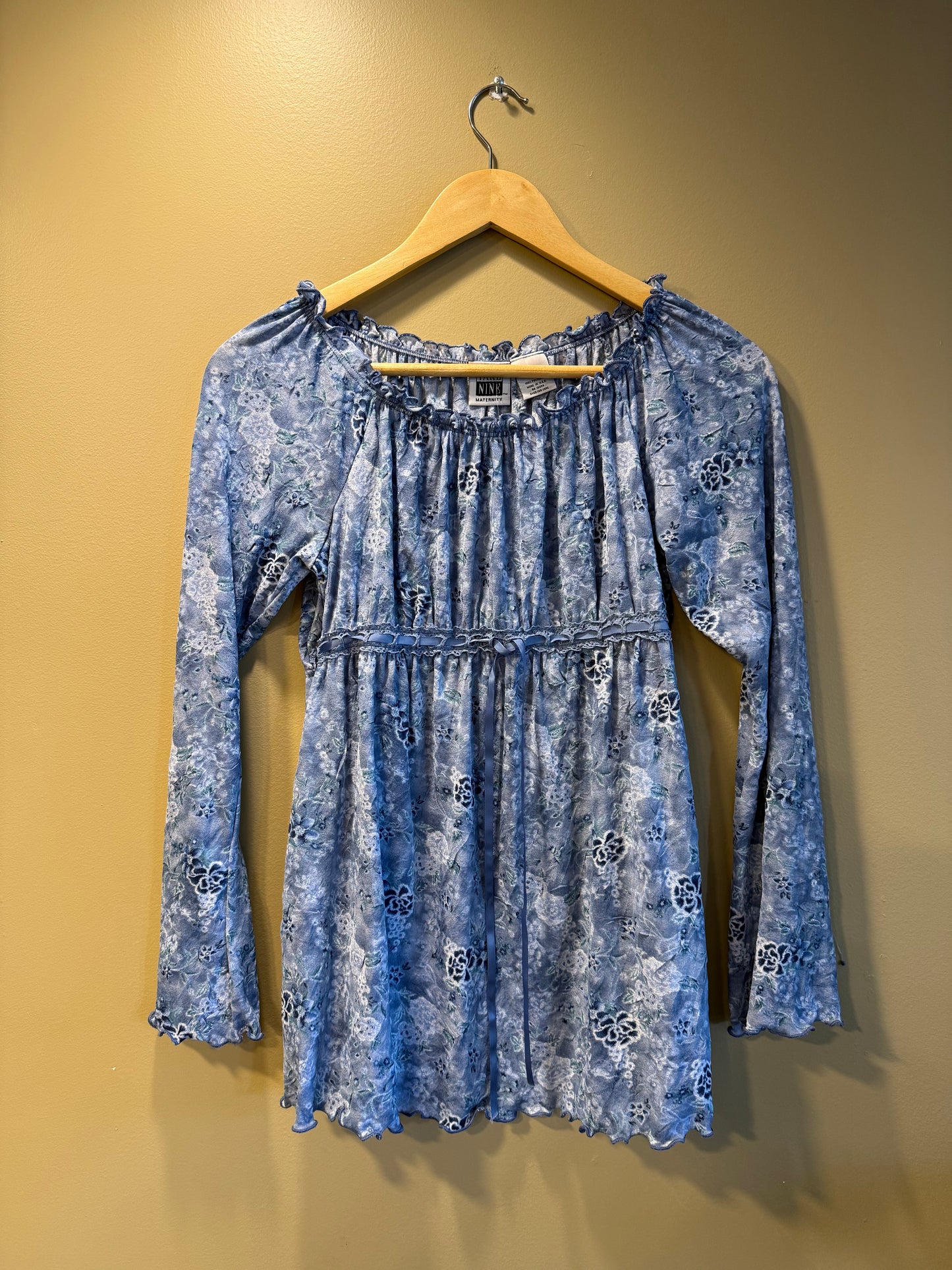 Vintage Y2K Take Nine Blue Floral Blouse Dress- S
