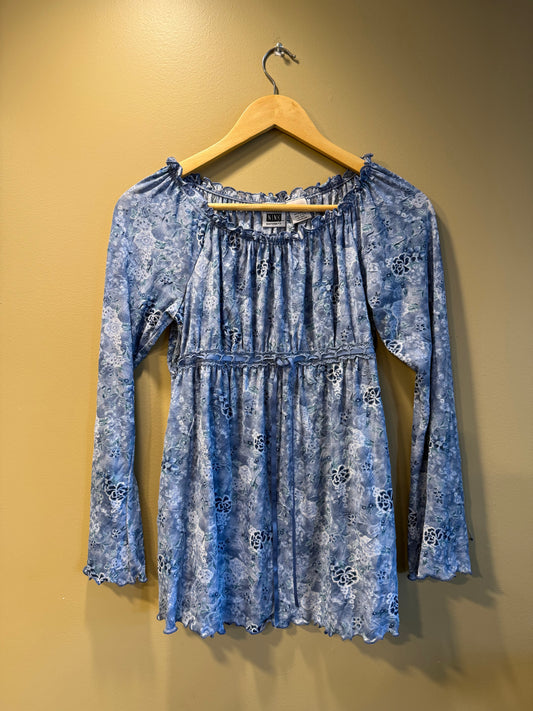 Vintage Y2K Take Nine Blue Floral Blouse Dress- S