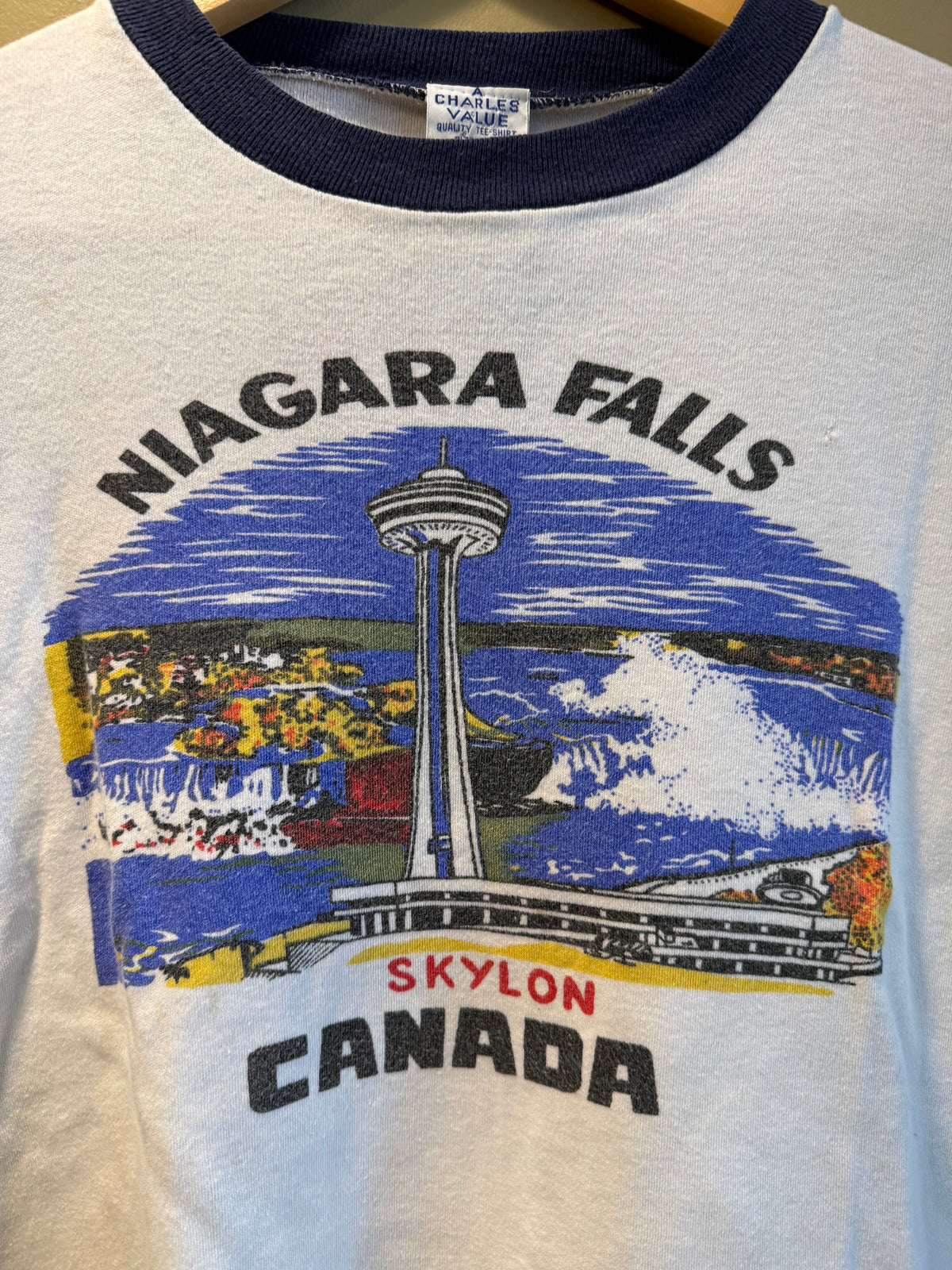 Vintage 70s Niagara Falls Skylon Canada Ringer Baby Tee T-Shirt- S/M