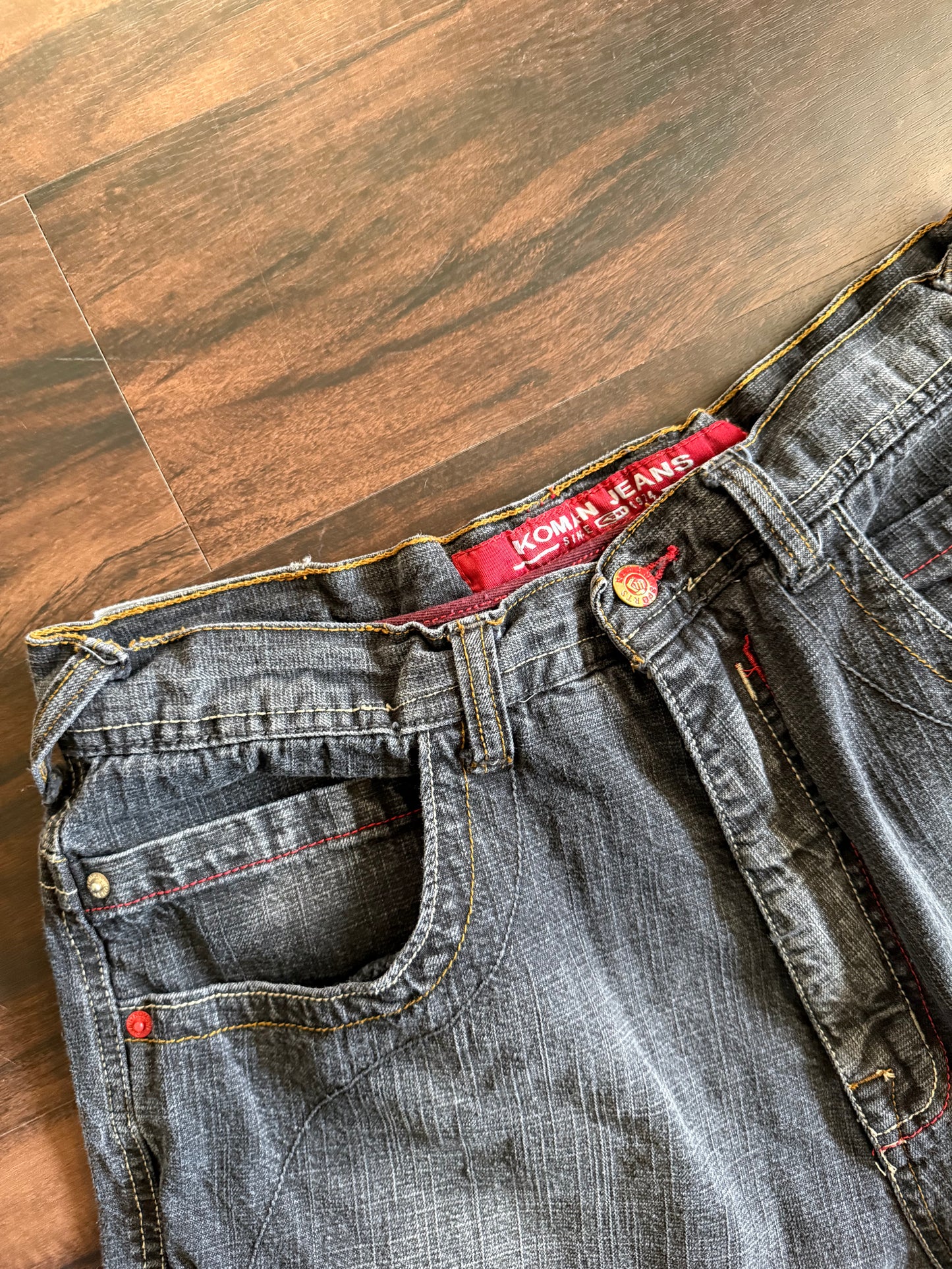 Vintage Y2K Komani Streetwear Black Tassled Denim Jean Shorts- 34