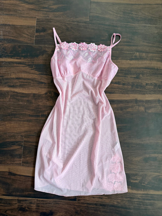 Vintage Pink Floral Lace Dress- M/L