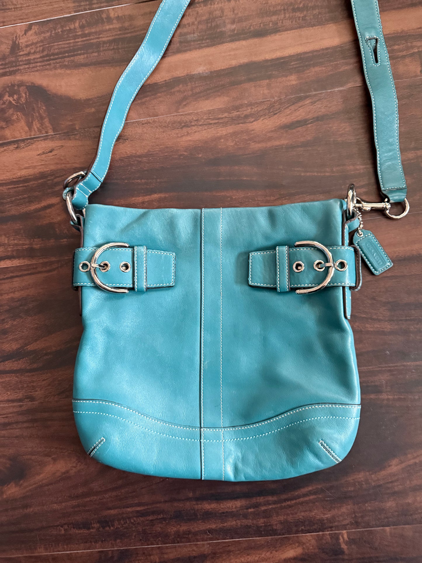 Vintage Authentic Coach Turquoise Leather Hobo Shoulder Bag