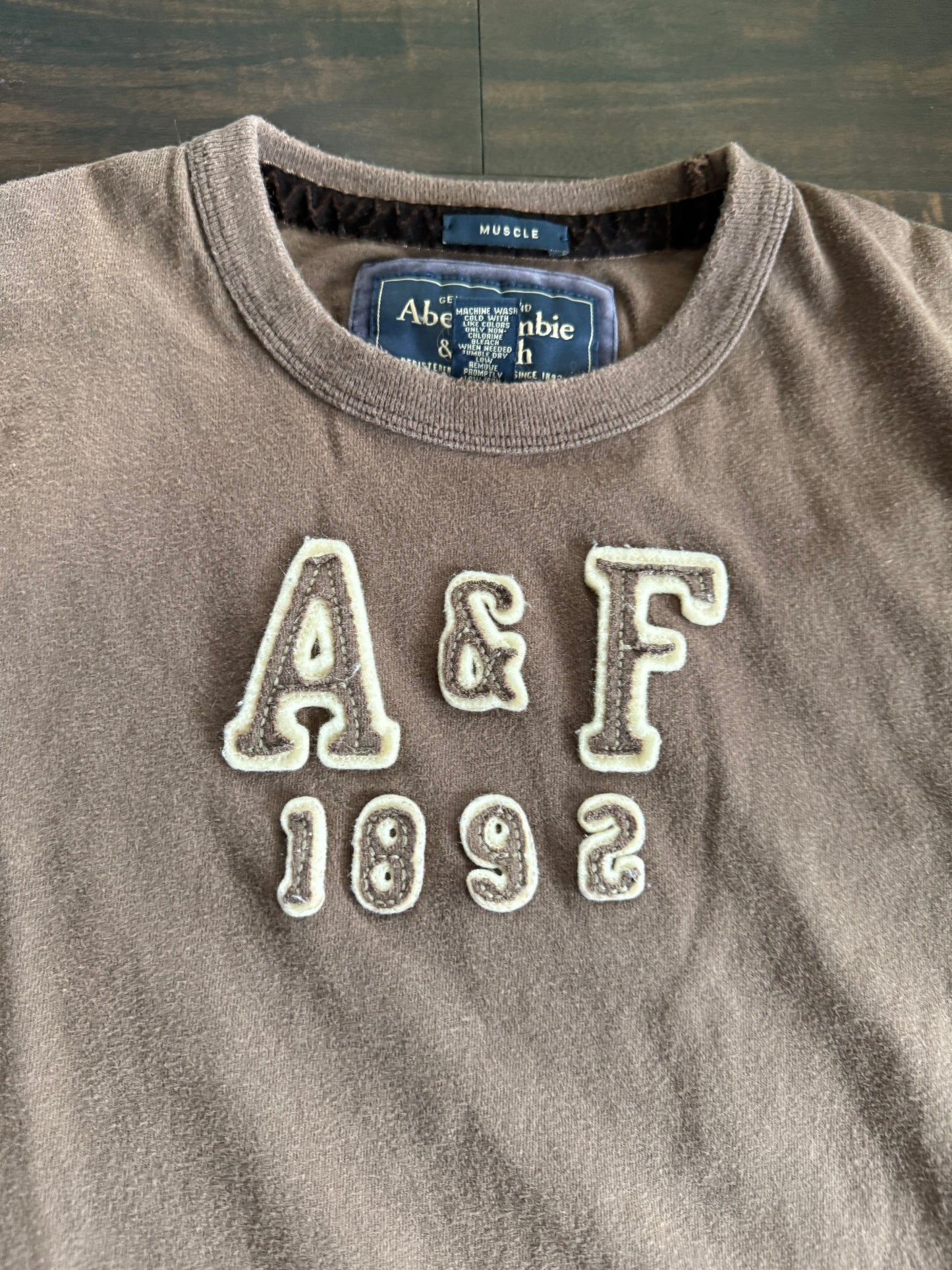 Vintage Abercrombie & Fitch Y2K Embossed Brown T-Shirt- M