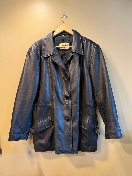 Vintage Conbipel Black Leather Trench Coat Jacket- L