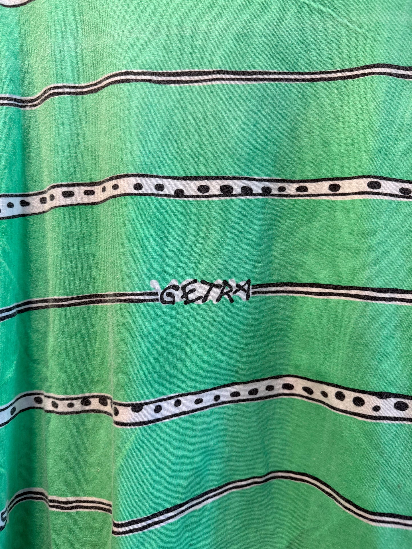 Vintage Getra Green Striped Surfwear Style Boxy T-Shirt- XL