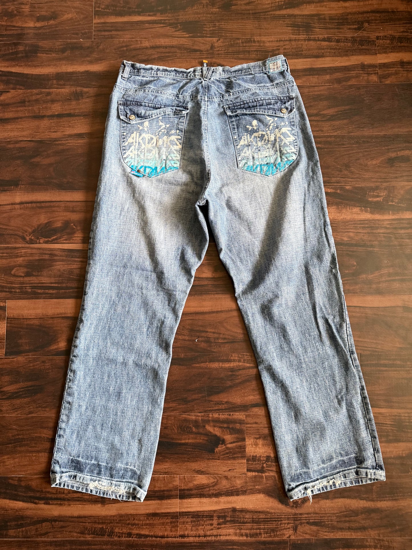 Vintage Y2K Akademiks Light Wash Graphic Pocket Denim Jeans- 38x34