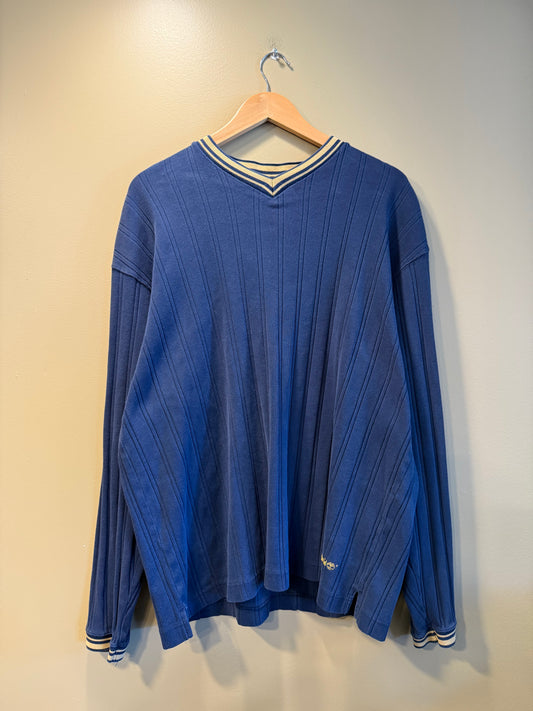 Vintage Timberland Blue V-Neck Ribbed Sweater- L