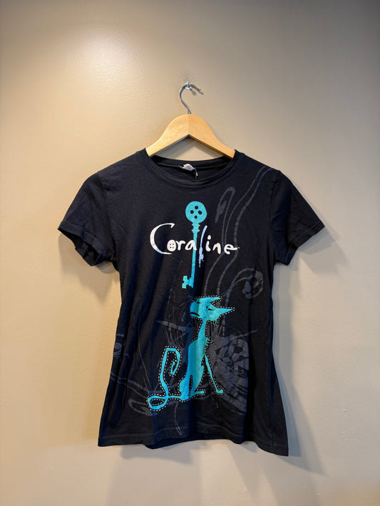 Vintage Coraline Key & Cat Black Women’s T-Shirt- S