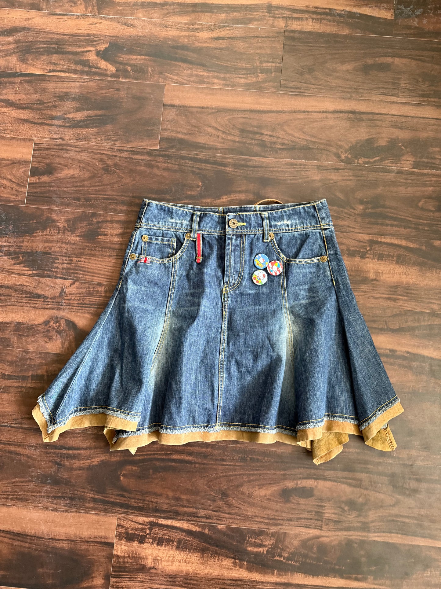 Vintage Ask Jeans Union Jack Leather Patch Denim Skirt- 31