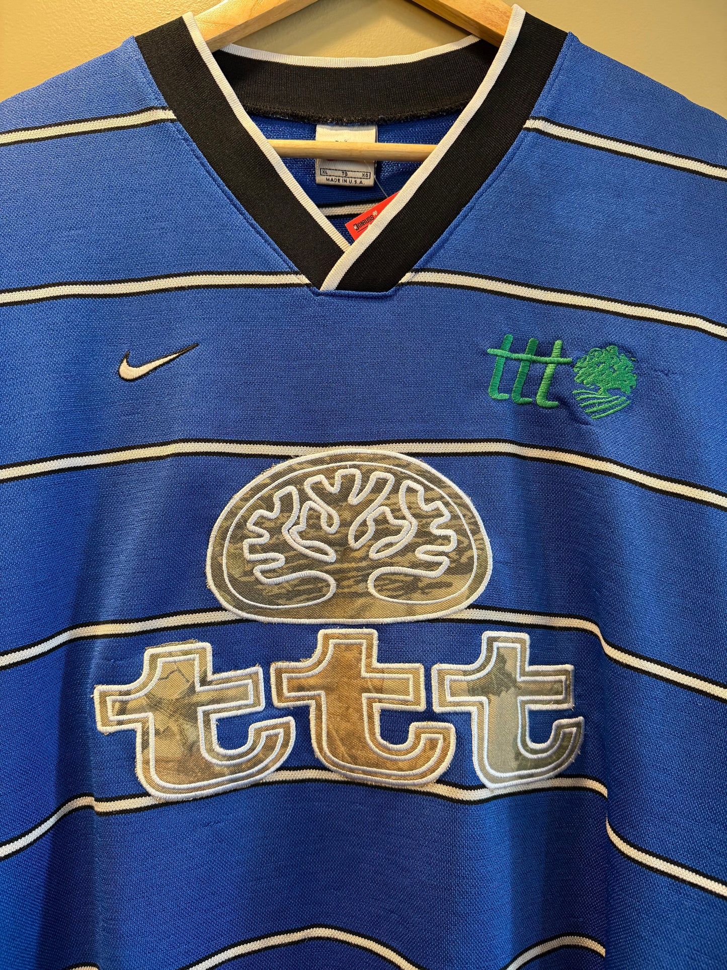 TTT Nike Blue Horizontal Striped Football Soccer Jersey- XL