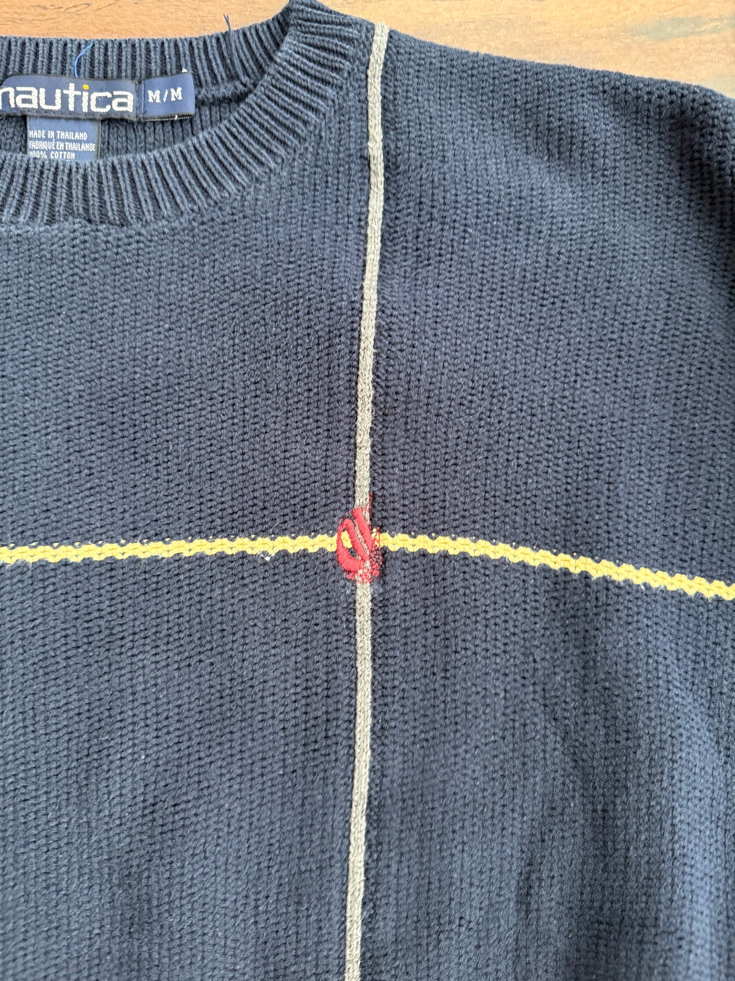 Vintage Nautica Striped Navy Blue Sweater- M