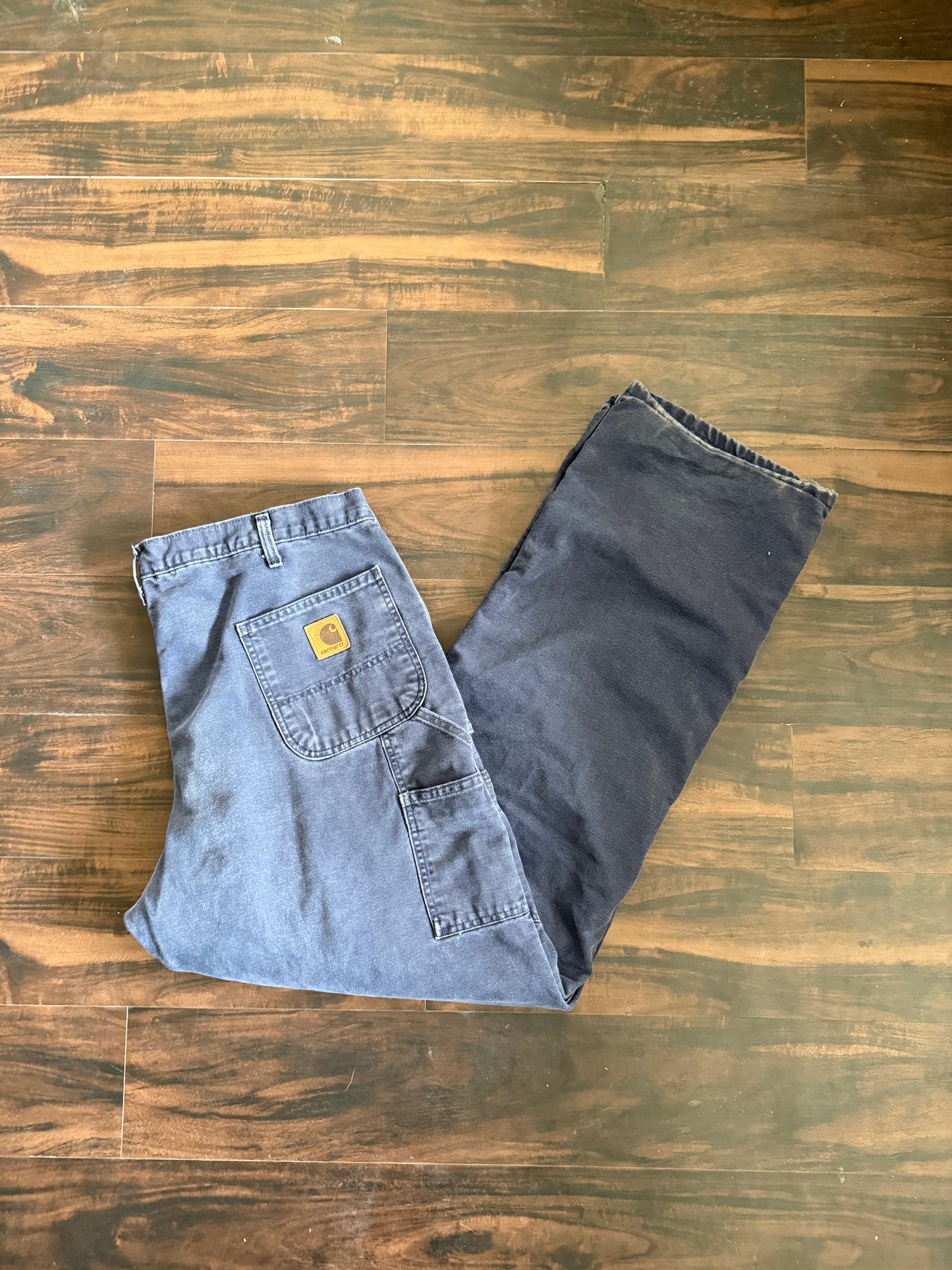 Vintage Carhartt Flannel Lined Navy Blue Cotton Canvas Work Pants- 39x35