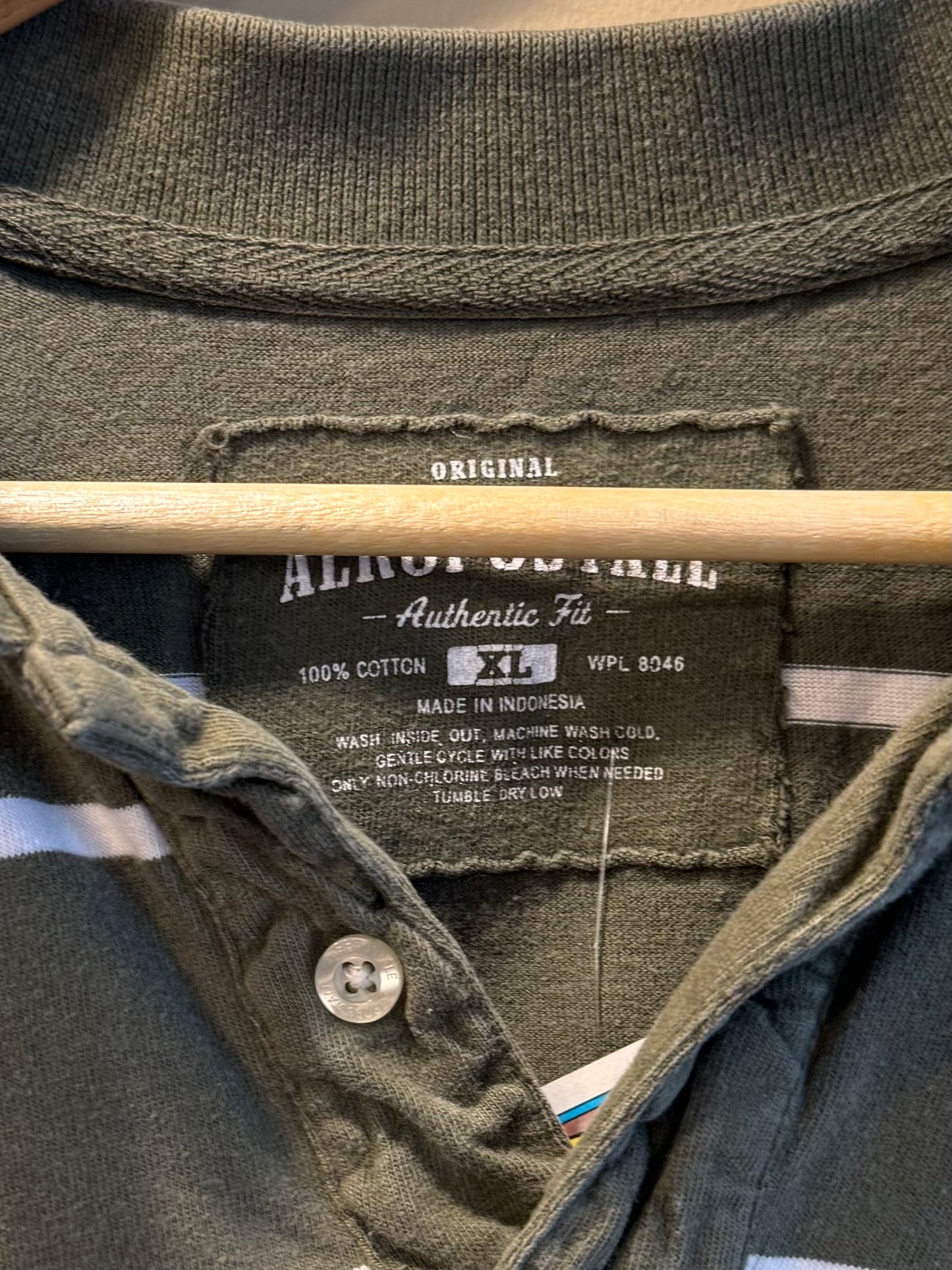 Vintage Aeropostale Green Long Sleeve Striped Polo Shirt- XL