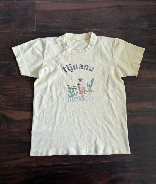 Vintage Tijuana Mexico Butter Yellow Ringer Baby Tee T-Shirt- S
