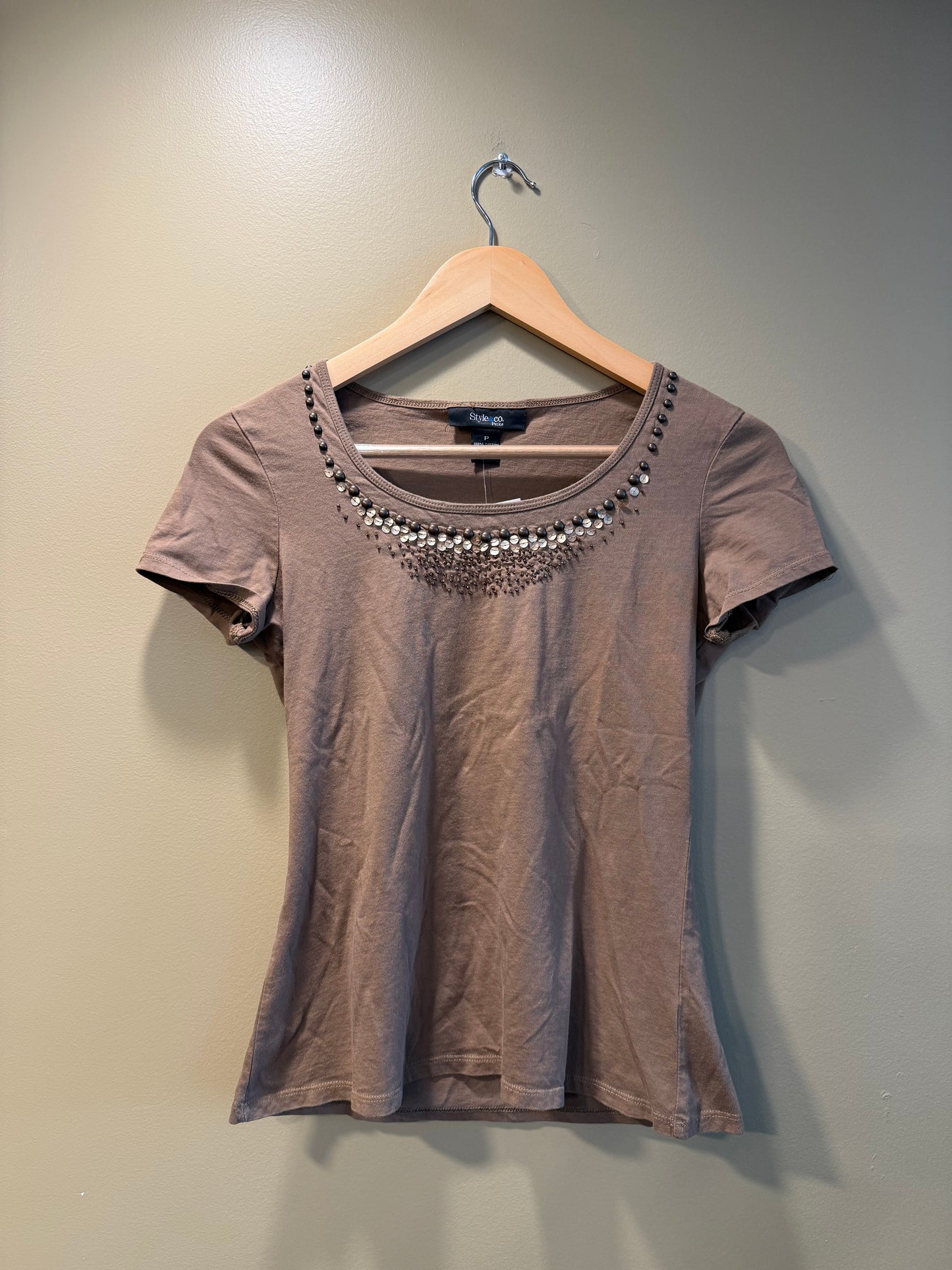 Vintage Style & Co. Brown Embellished T-Shirt- S
