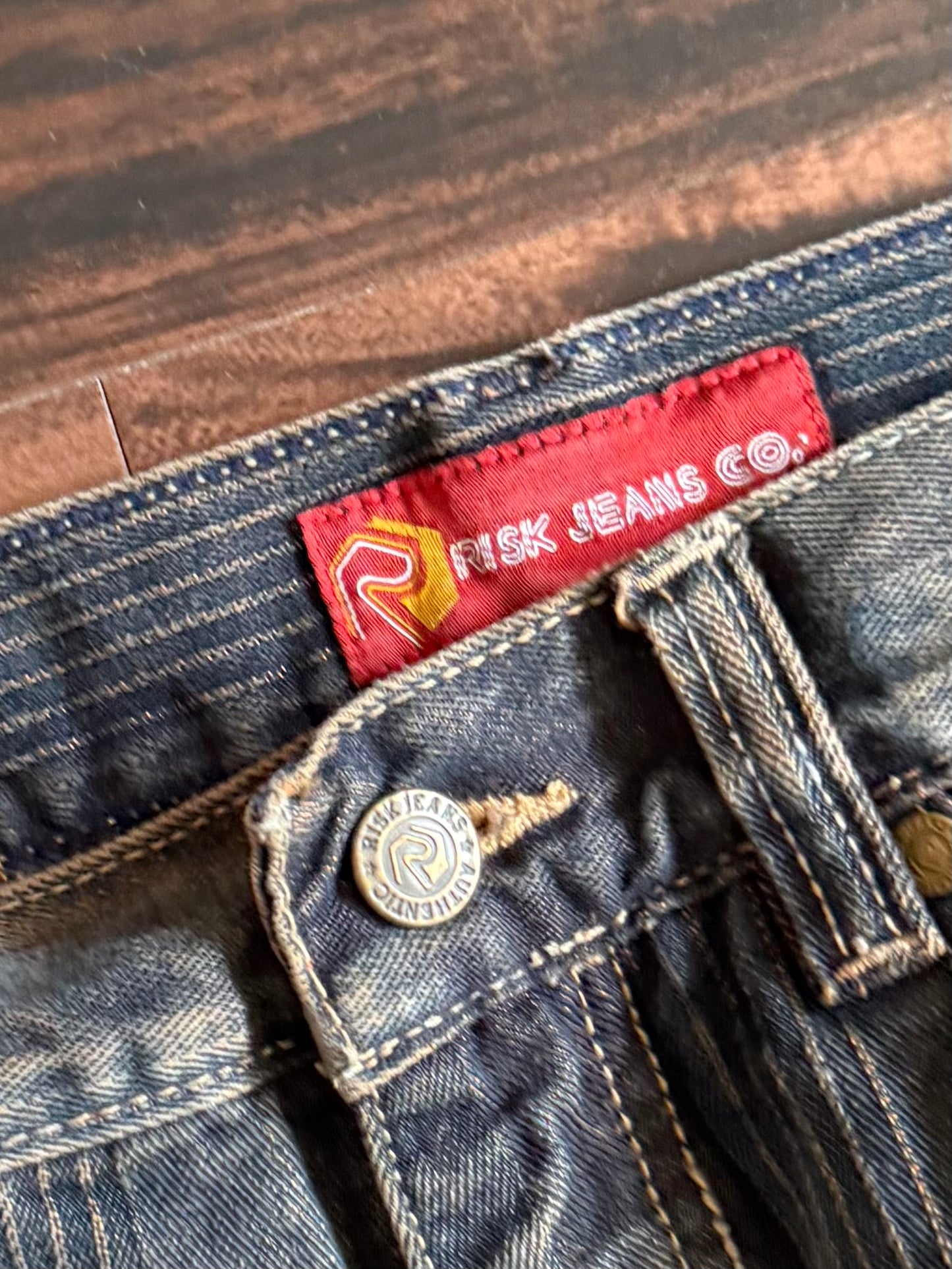Vintage Y2K Risk Jeans Faded Dark Wash Denim Jeans- 34x34