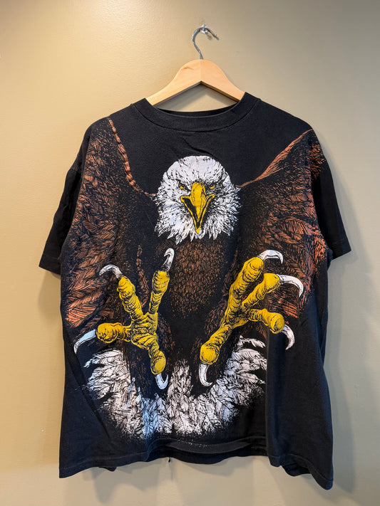 Vintage Bald Eagle Full Color All Over Print Nature T-Shirt- XL