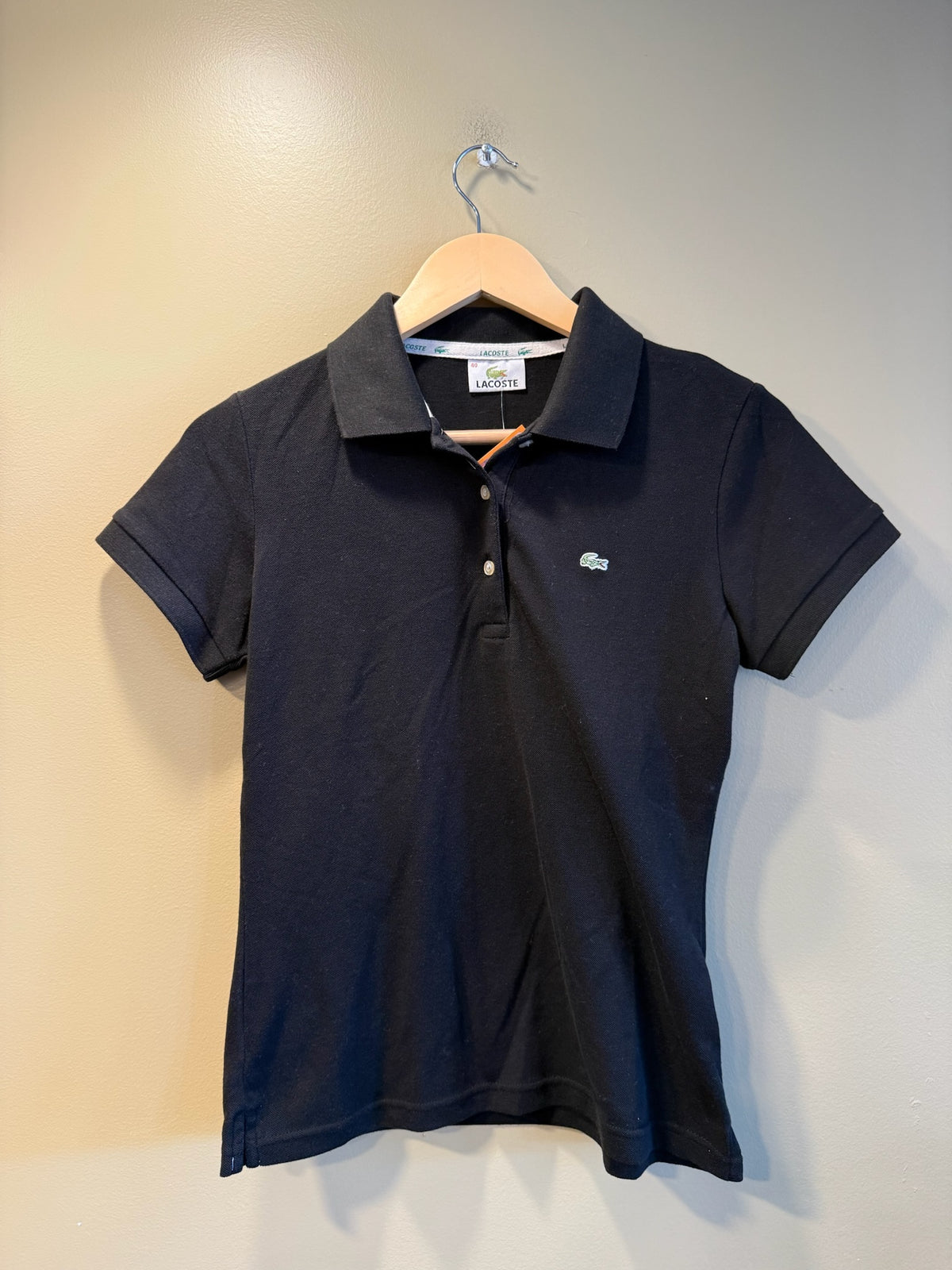 Vintage Y2K Lacoste Black Woman’s Fitted Polo T-Shirt - S