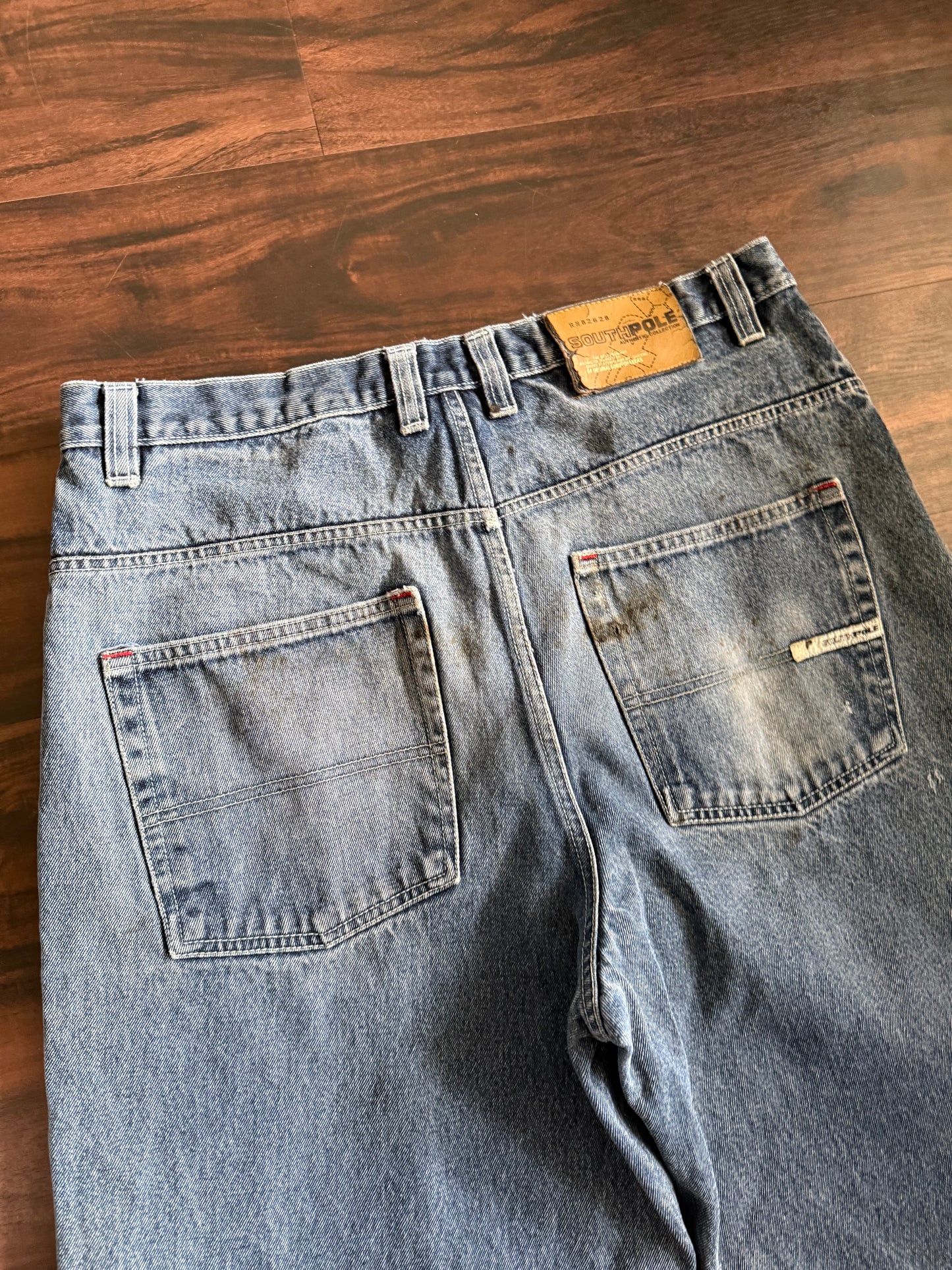 Vintage Y2K South Pole Dark Wash Baggy Distressed Streetwear Denim Jeans- 36x32