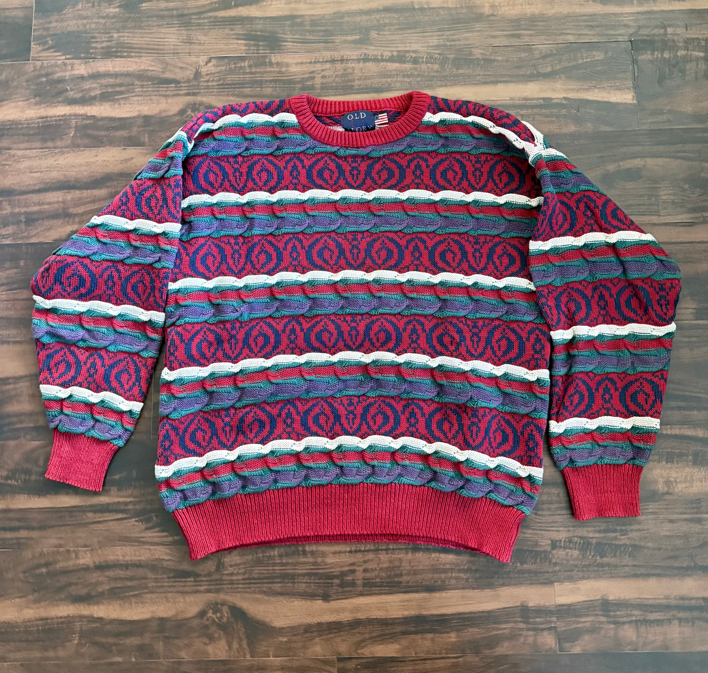 Vintage Old Glory Cotton 3D Knit Sweater- XL