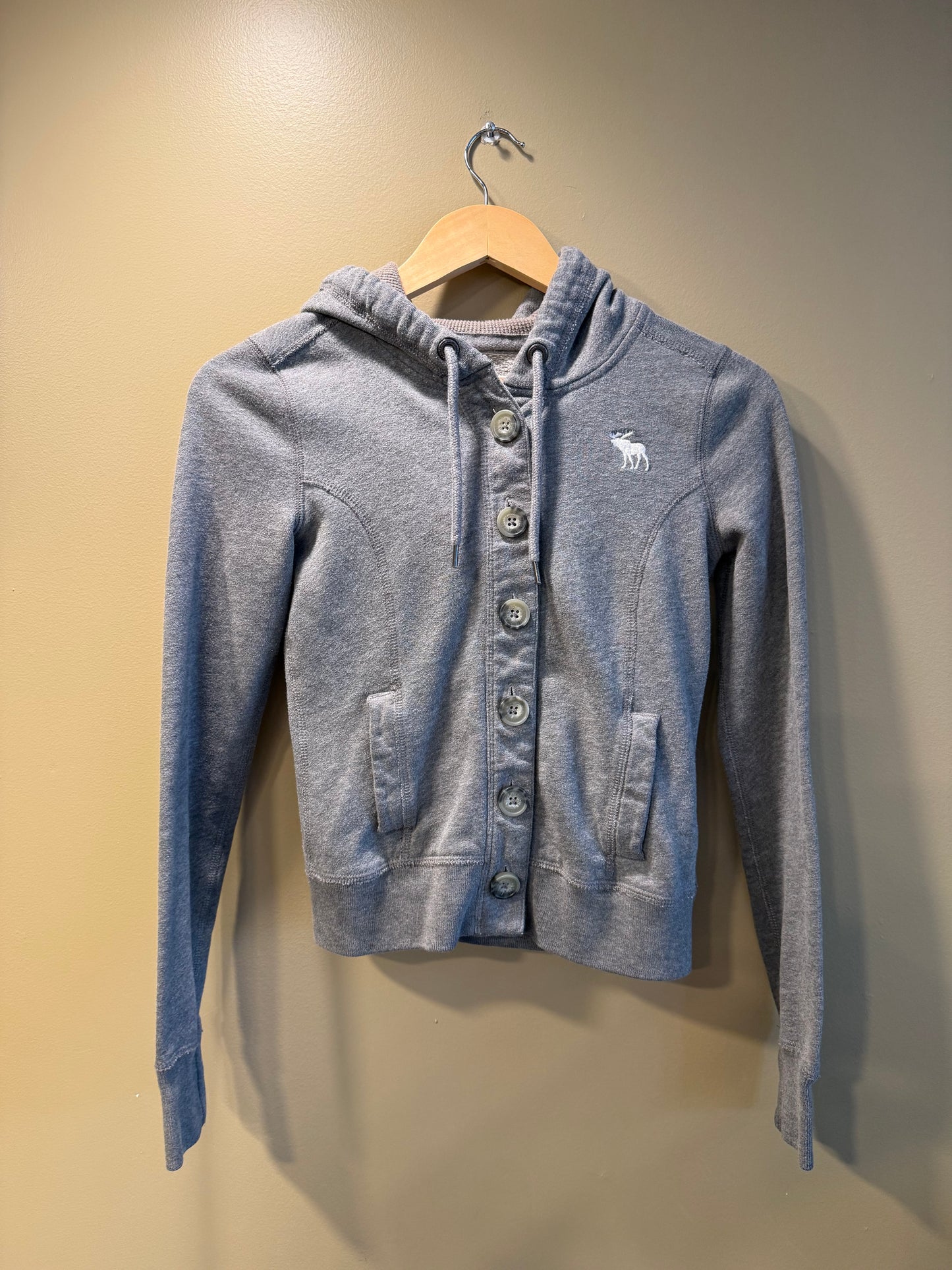 Vintage Y2K Abercrombie & Fitch Gray Button Up Hoodie Sweatshirt- XS